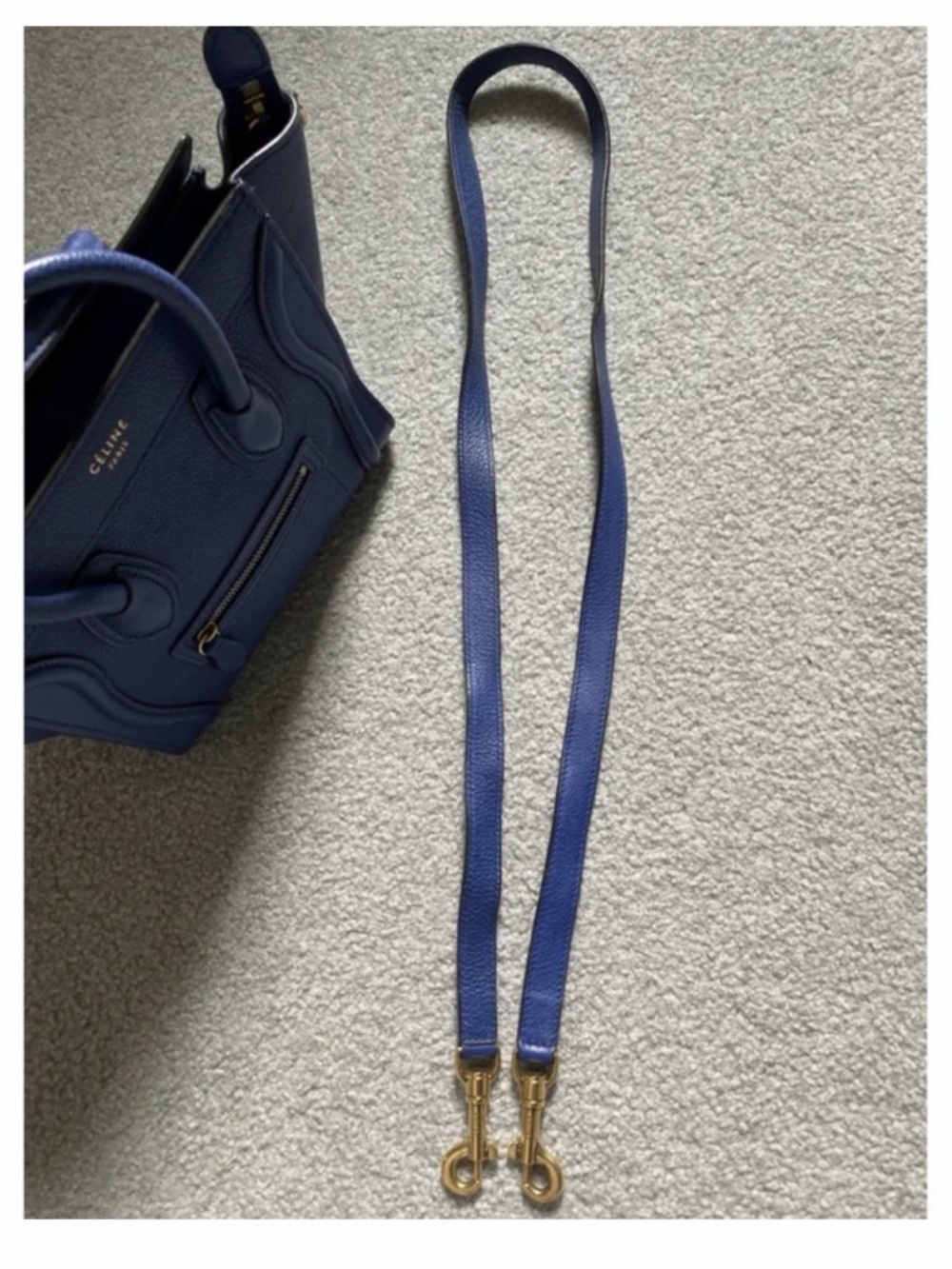 Celine Royal Blue Textured Leather Mini Luggage Satchel - Picture 2 of 3